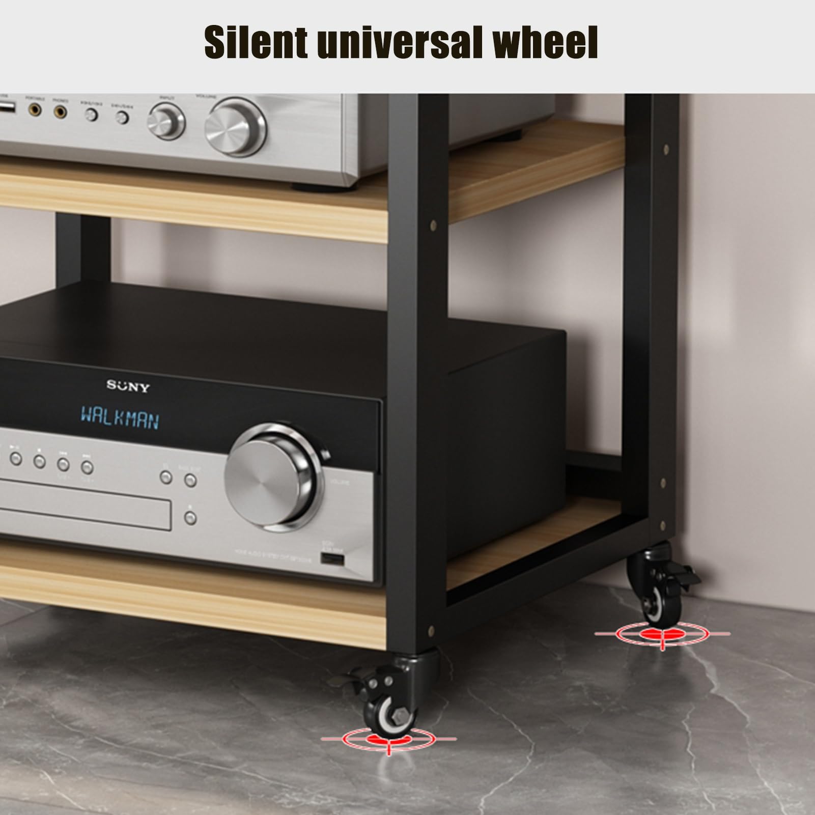 Estante De Audio, Gabinete De Audio HiFi, Medios de Audio y Video con 4 estantes con polea, for Consolas de Juegos/Apple TV/ps4(Nero)