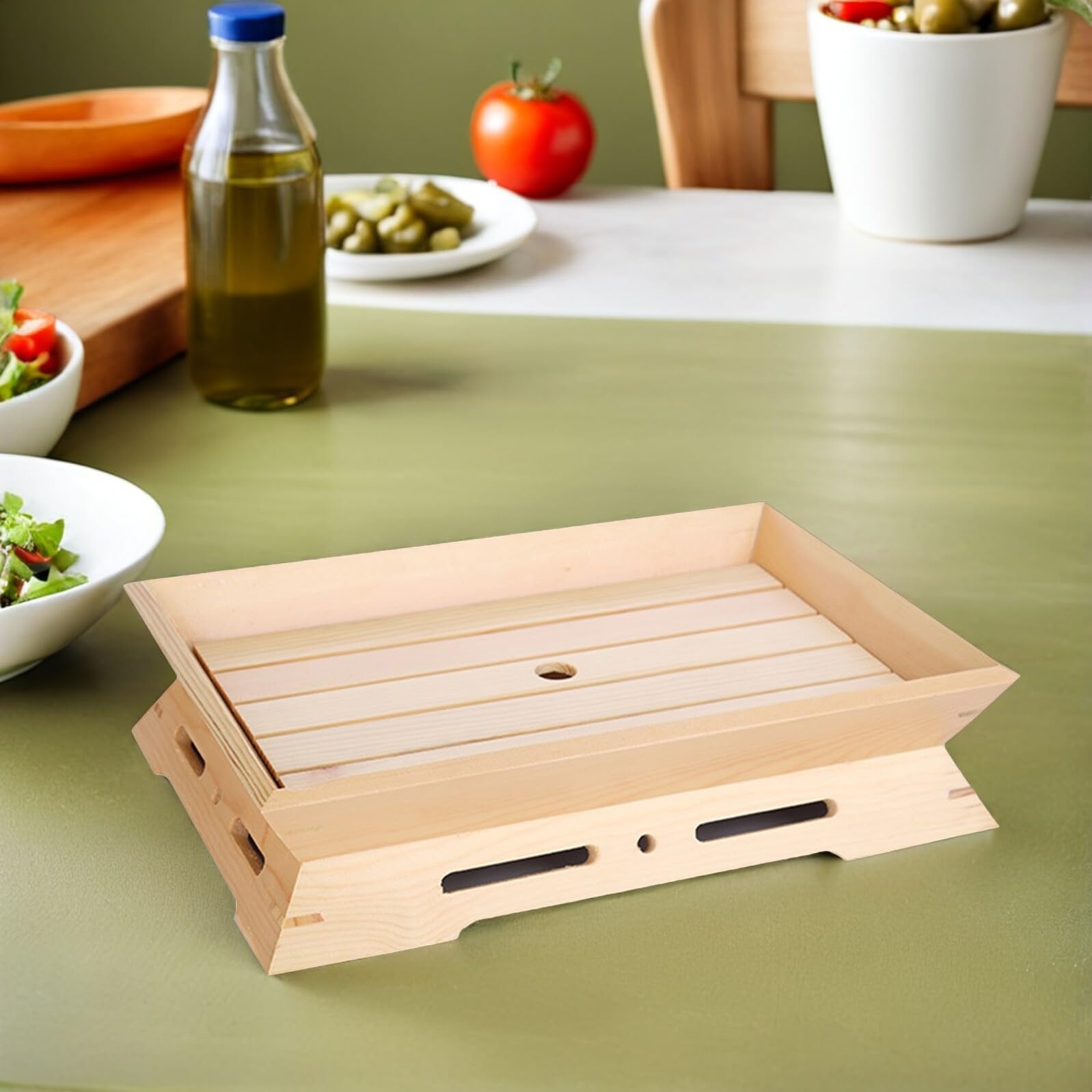 Gatuida Plateau à Sushis Japonerie en Bois 38X26X7 CM Système de Conservation par Glace Carbonique Plat de Service Polyvalent pour Sashimis et Amuse-Bouches pour Maison Restaurant et