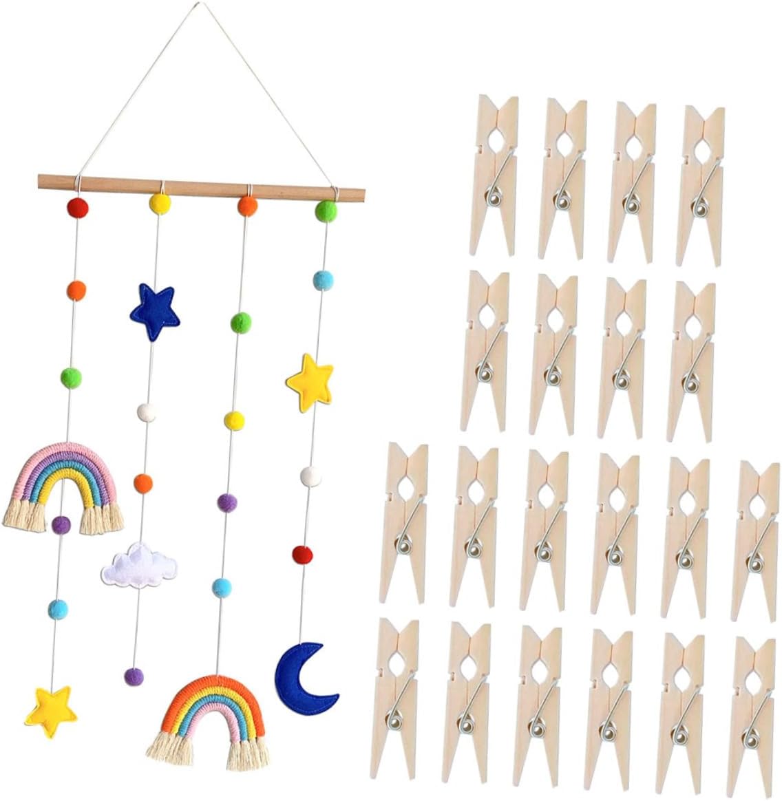 Luxshiny Rainbow Photo Hanger Wall Hanging Decor Organizer with Timber