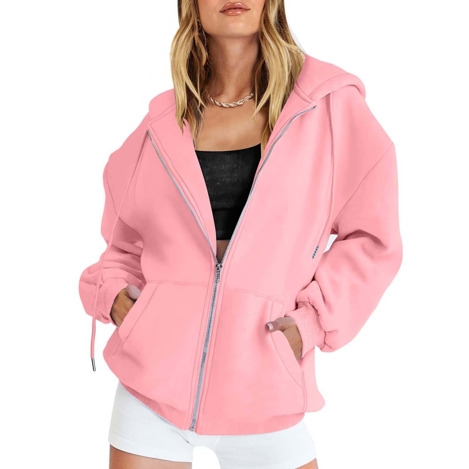 ZLQRSSWK Hoodie Damen Sweatjacke Kapuzenjacke Herbst Winter Lang Sweatshirt Kapuzenpullover Mit Kapuze Reißverschluss Mantel Oversize Pullover Zipper Sweatshirtjacke Oberteile