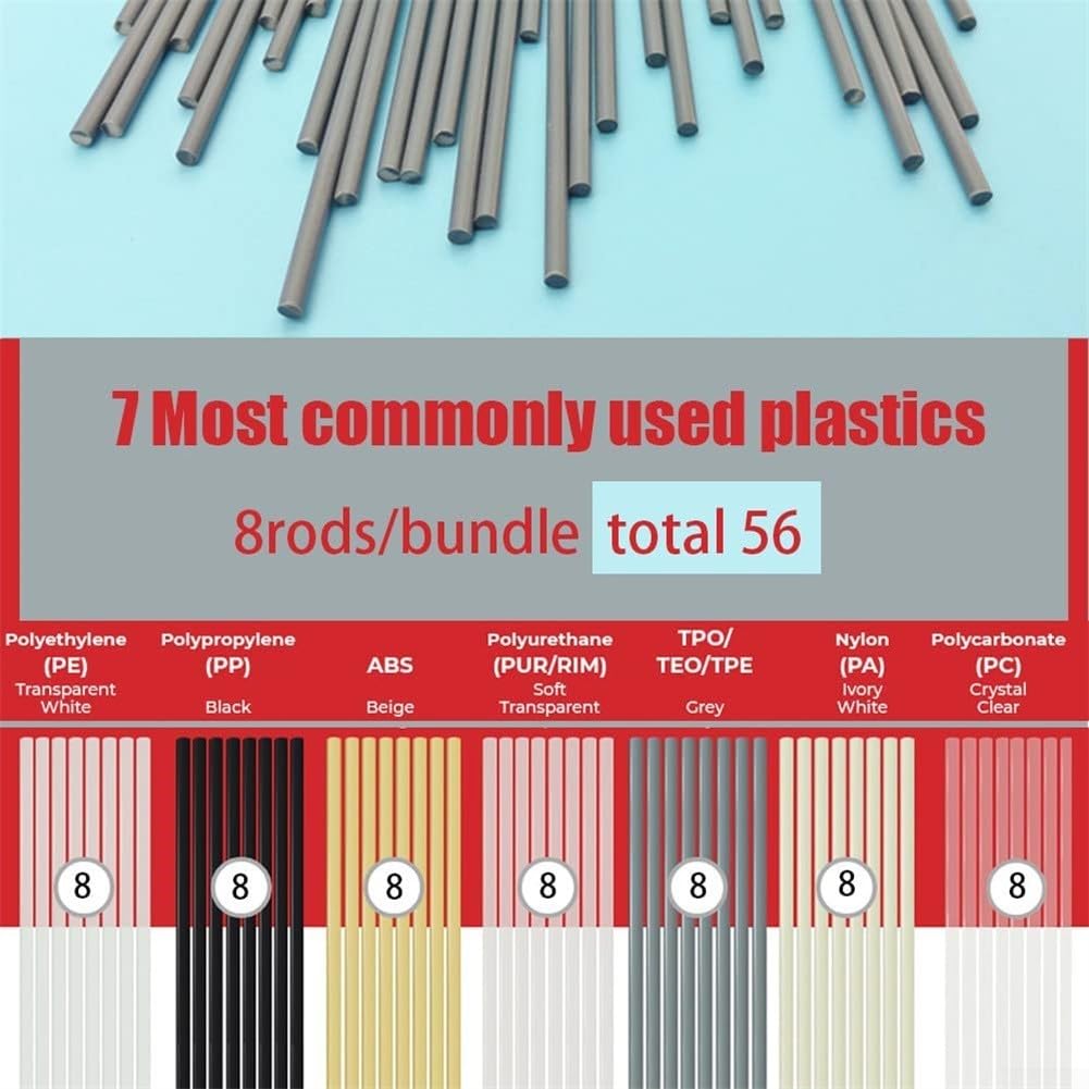 Set di 60 aste di saldatura in plastica per riparare paraurti, kayak, barche e altro ancora, include 7 tipi di canne, rete in acciaio inossidabile e carta vetrata
