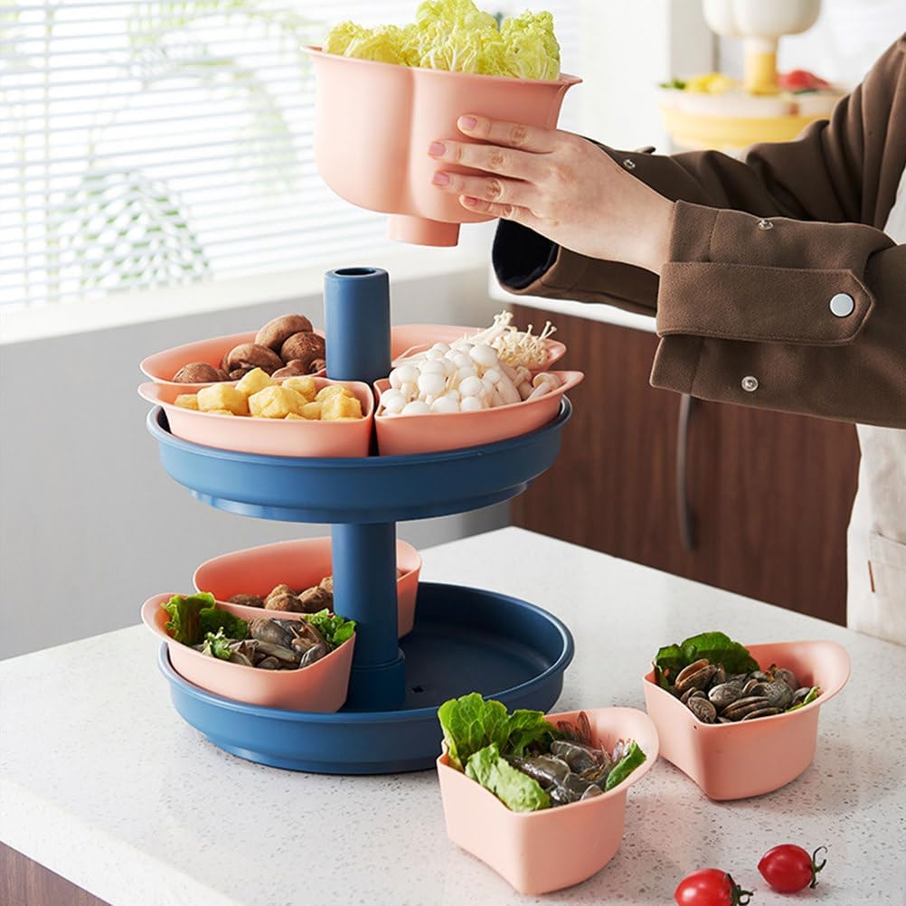 AIZYR 3 Tier Hot Pot Vegetable Platter Removable Organizer Plate, 360° Rotating Divided Serving Tray for Party Picnic Wedding Travel