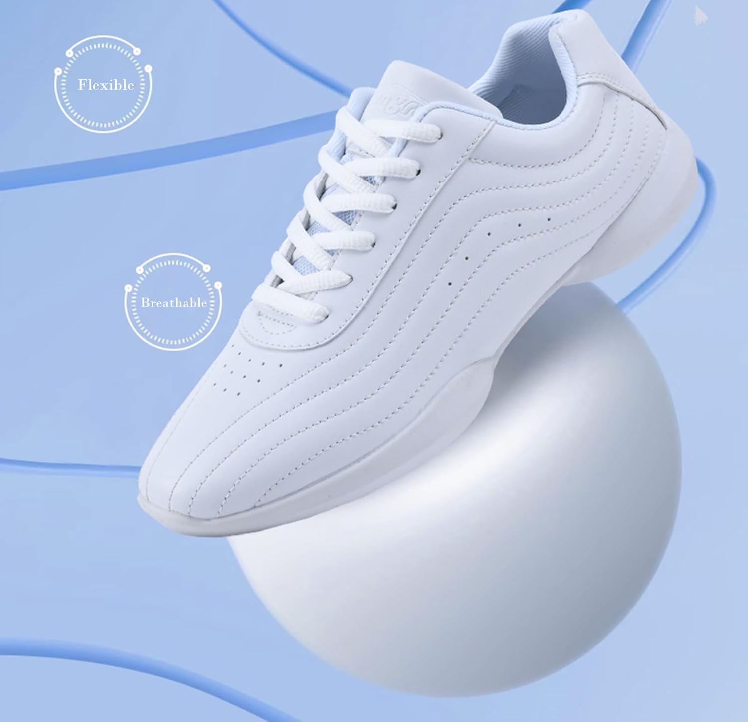 DADAWEN Girls White Cheer Shoes Youth Cheerleading Shoes Dance Athletic Training Tennis Lightweight Competition for Women Cheer Sneakers - Image 4