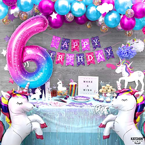 Image of KatchOn Foil Rainbow Number 6 Balloon for 6th Birthday Decorations 40 Inch