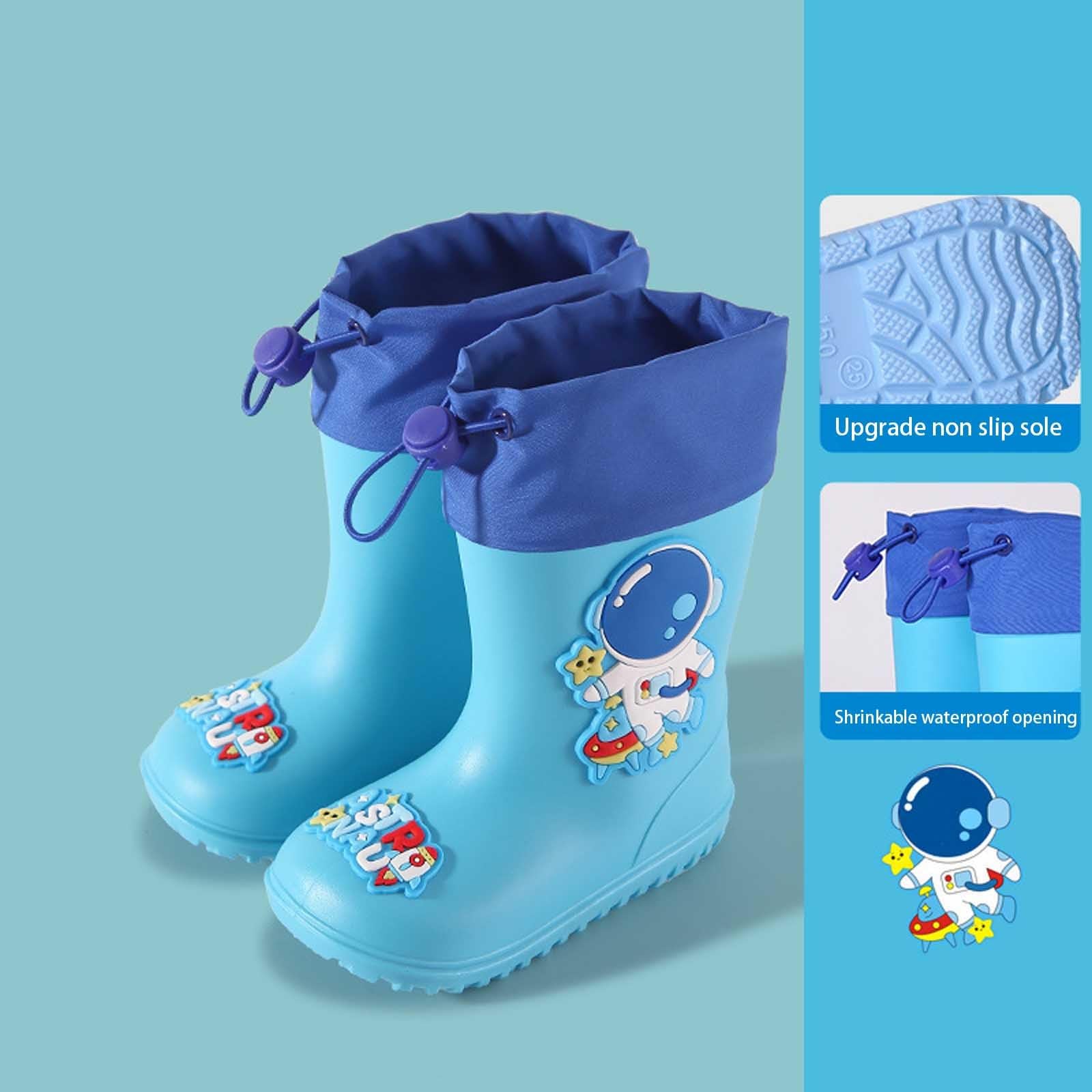 Botas niños fácil Poner Botas de Lluvia para niños y niñas, Antideslizantes, cómodas, para Jugar al Libre. (Blue, 33.5 Big Kids)