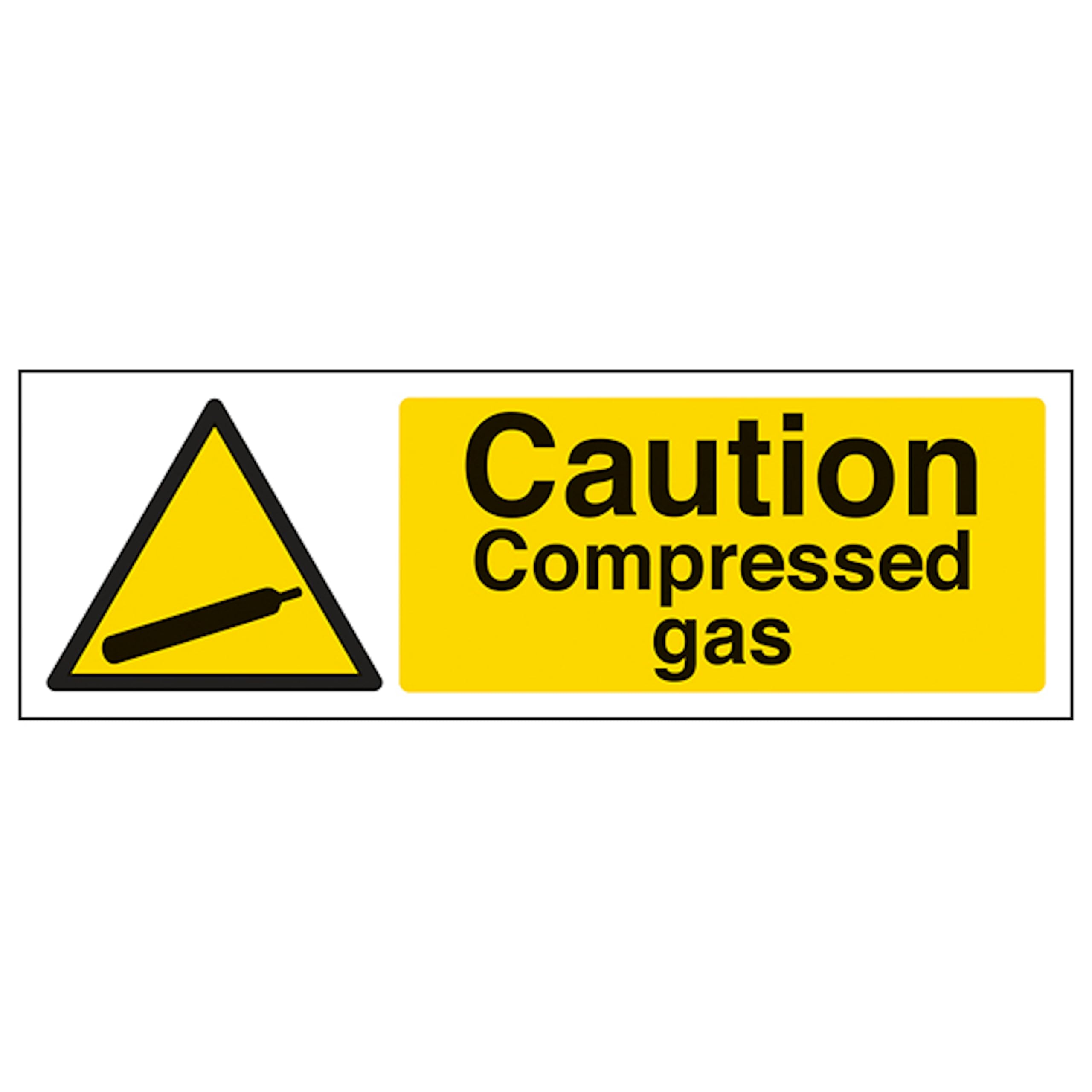 V Safety Caution Compressed Gas - Landscape 300 x 100 mm - Glow In The Dark 1mm Rigid Plastic Safety Sign