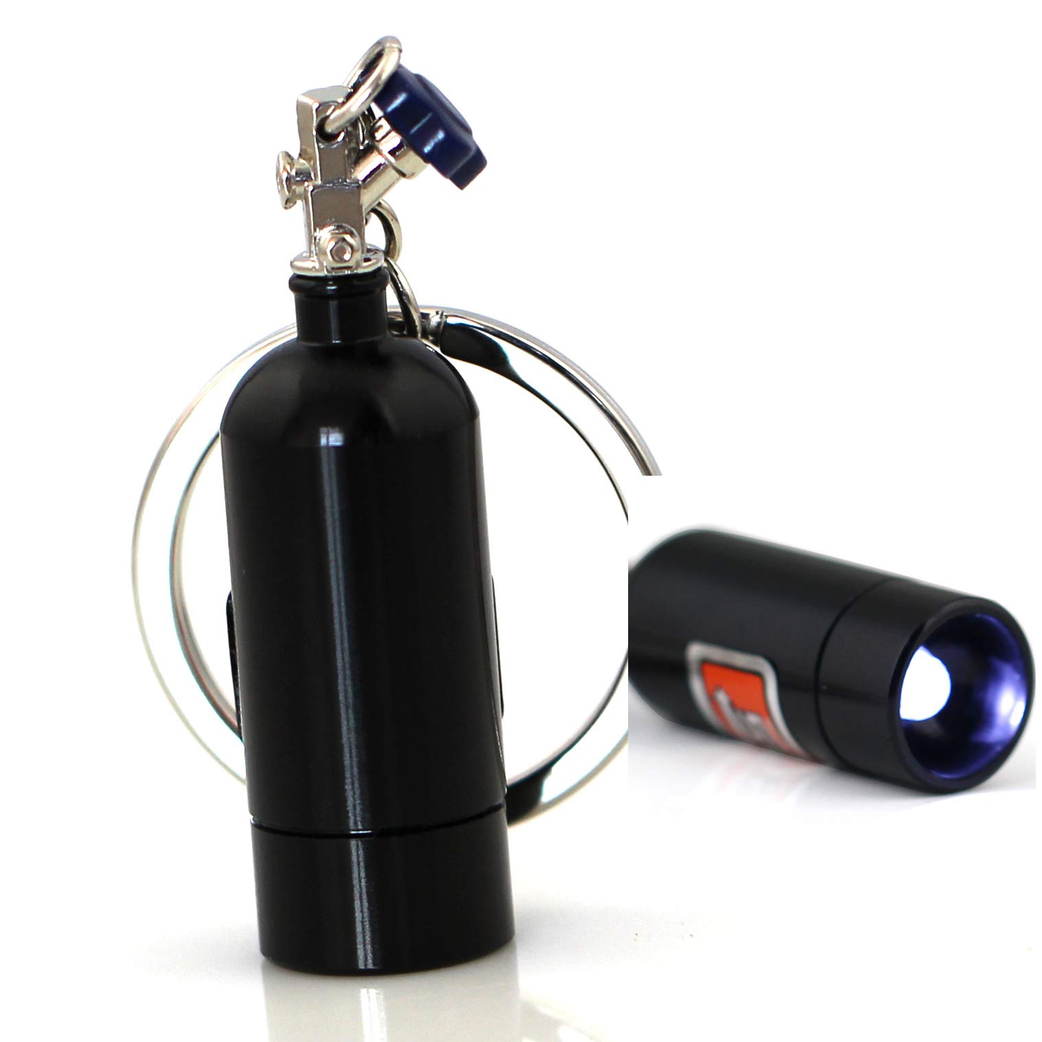Maycom Creative Turbo Keychain Fashion Mini Nitrous Oxide Bottle Keyring Key Chain Ring Keyfob LED Light Emergency Lighting Function (Black)