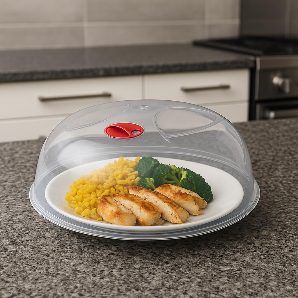 Tapa Microondas Libre BPA - Tapadera Microondas - Tapa con Salida de Vapor y Válvula - 28 cm - Polipropileno - Rojo - Perfecta para Proteger Platos de Comida