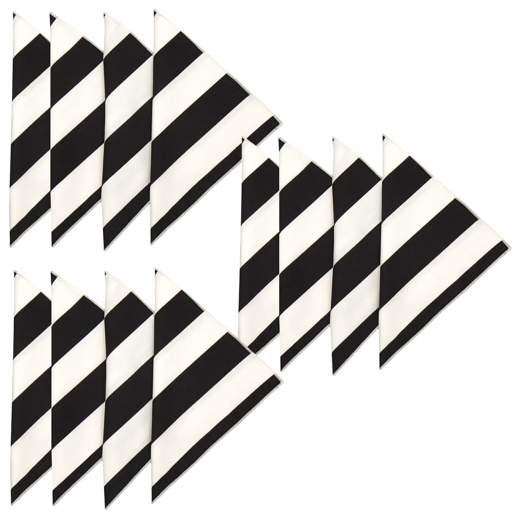 Black Napkins Cloth Fabric Table Linen Décor, Use for Black and White Wedding Reception, Dinner Party, Soft, Washable, Reusable, 18", Striped, Set of
