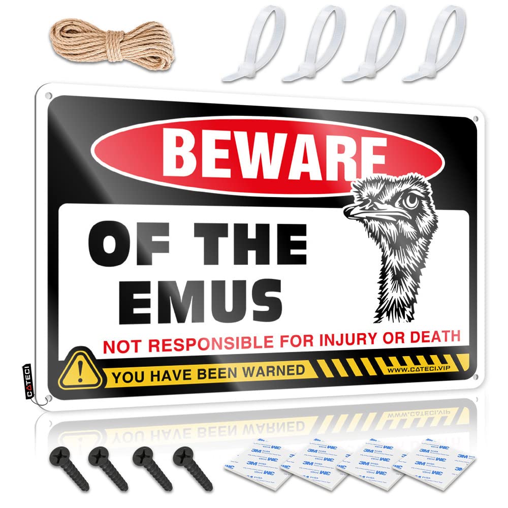 IBWNBBUSN Funny Decor For Bar Beware Of Emus Tin Sign Metal Sign Funny Metal Man Cave Sign(20X30CM)