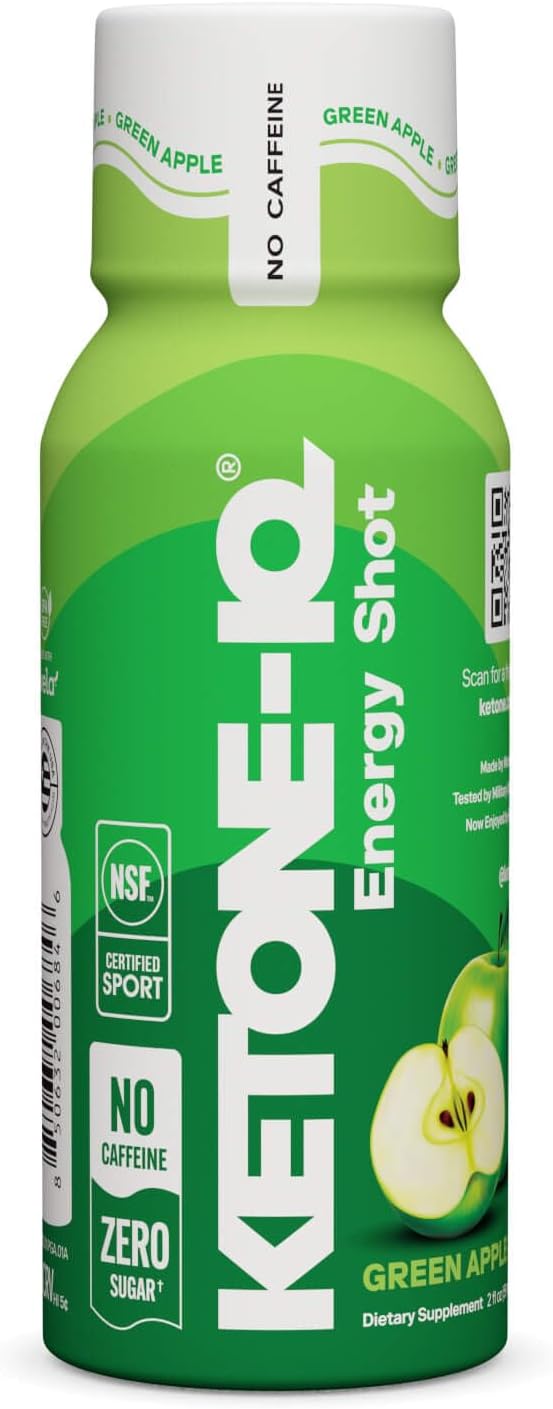 No Caffeine Exogenous Ketones Energy Shots - 24 Pack of Caffeine Free Energy Drinks with 10g Bioidentical Ketones - Sugar Free, Salt Free, and All Natural (Green Apple)