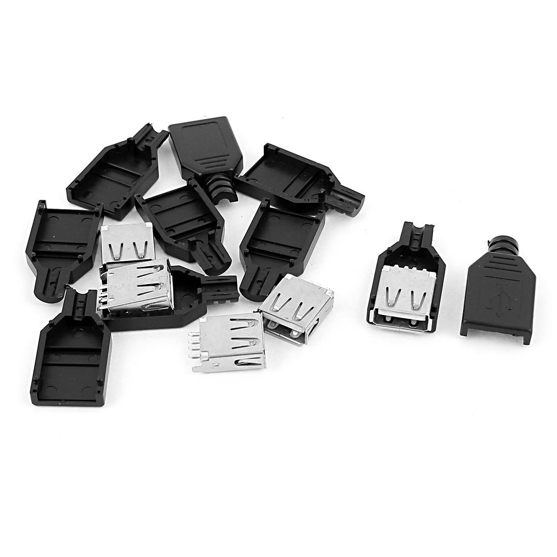 Harrisen Set di 20 connettori USB 2.0 tipo A 4 pin con copertura in plastica, connettori per moduli di supporto fai da te, adattatore per saldare fili