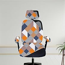 ELEGANTA Polyester Blend Stretchable Office Chair Cover Set with Headrest & Armrest Covers|& Washable Office Computer Desk Chair Slipcover and Seat Protector for Office Chair|Pack of 1 (Multi Prism)
