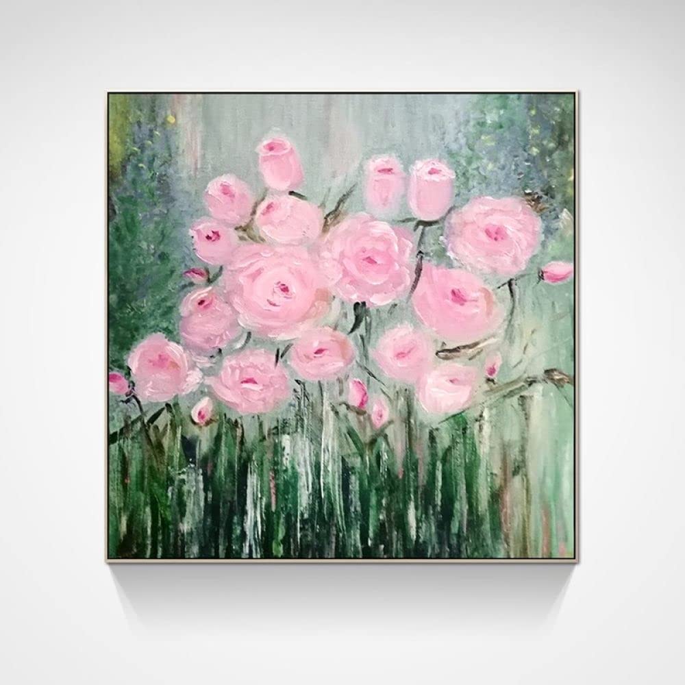 Peinture florale 3D rose et verte pour un salon moderne et lumineux