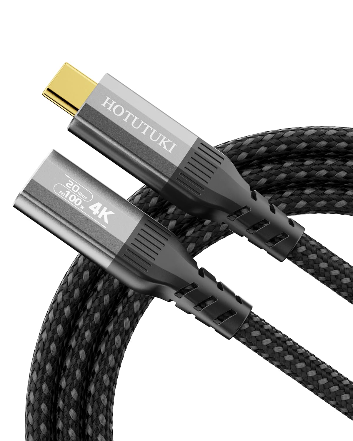 HOTUTUKI usb c verlängerung Kabel 1m, Buchse auf Stecker, USBC 3.2, 20 Gbps, 100W, 4K@60Hz, kompatibel mit thunderbolt 3, Docking Station, VR und SSD