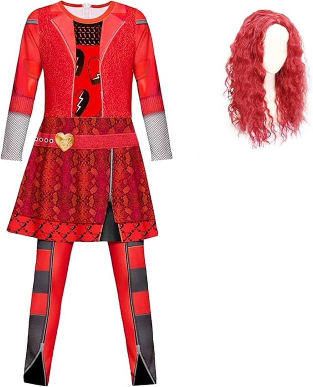 Rise Red Costume Jumpsuits with Wig for Girls Princess Bodysuits with Skirt Cosplay Dress up 5-14Years 6-7Years Red