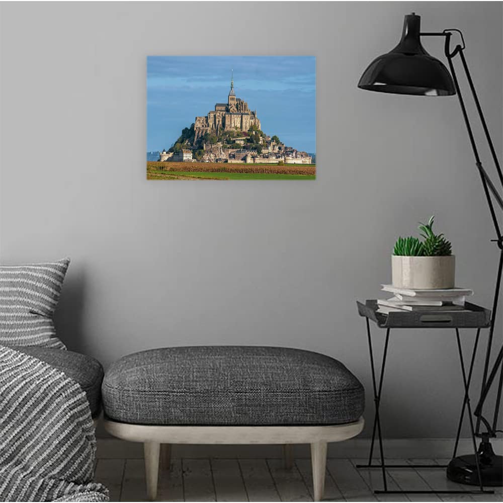 VERRE ART Wood Framed Canvas - Wall Decor for Living Room, Bedroom, Office, Hotels, Drawing Room (14in X 10in) - Mont Saint-Michel