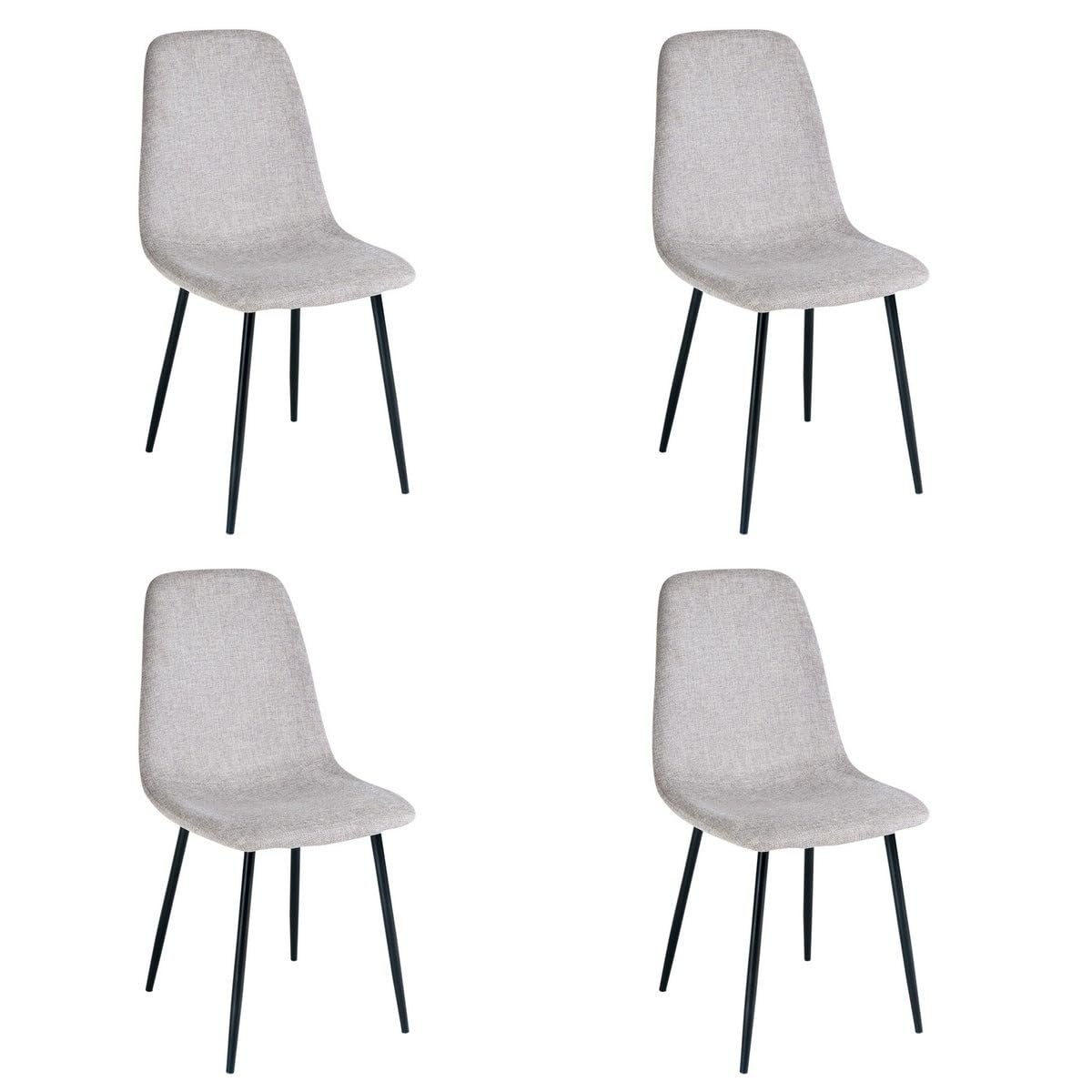 4 sillas de comedor Lina gris tapizadas en lino con patas metálicas negras | Sillas ligeras de diseño ergonómico y elegante para comedor, cocina u hostelería. Asiento acolchado y cómodo fácil de lavar.