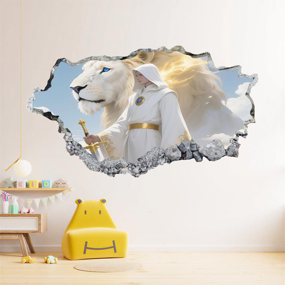 3D Wandtattoo Wanddurchbruch, Löwen Durchbruch Wandaufkleber für Kinderzimmer, sticker für Wohnzimmer, Ritter Wandsticker, Wandbild Junge Mädchen Schlafzimmer