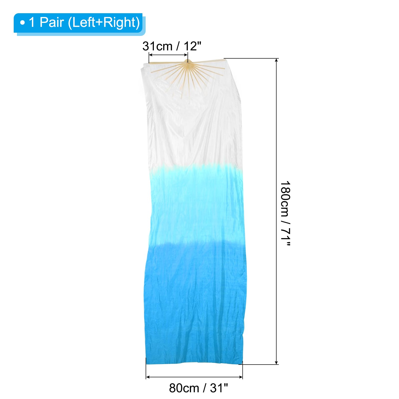 PATIKIL 16 Fan Belly Dance Silk Fan Veil 71" - Image 2