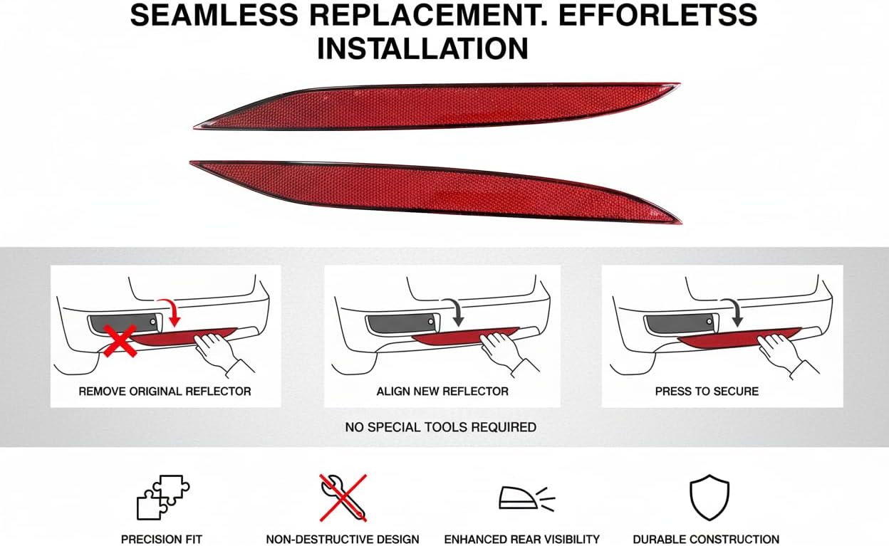 Replacement Tesla Model X Reflector Rear Bumper Red Marker Lights Lens Trim (Left & Right) 2016-2023