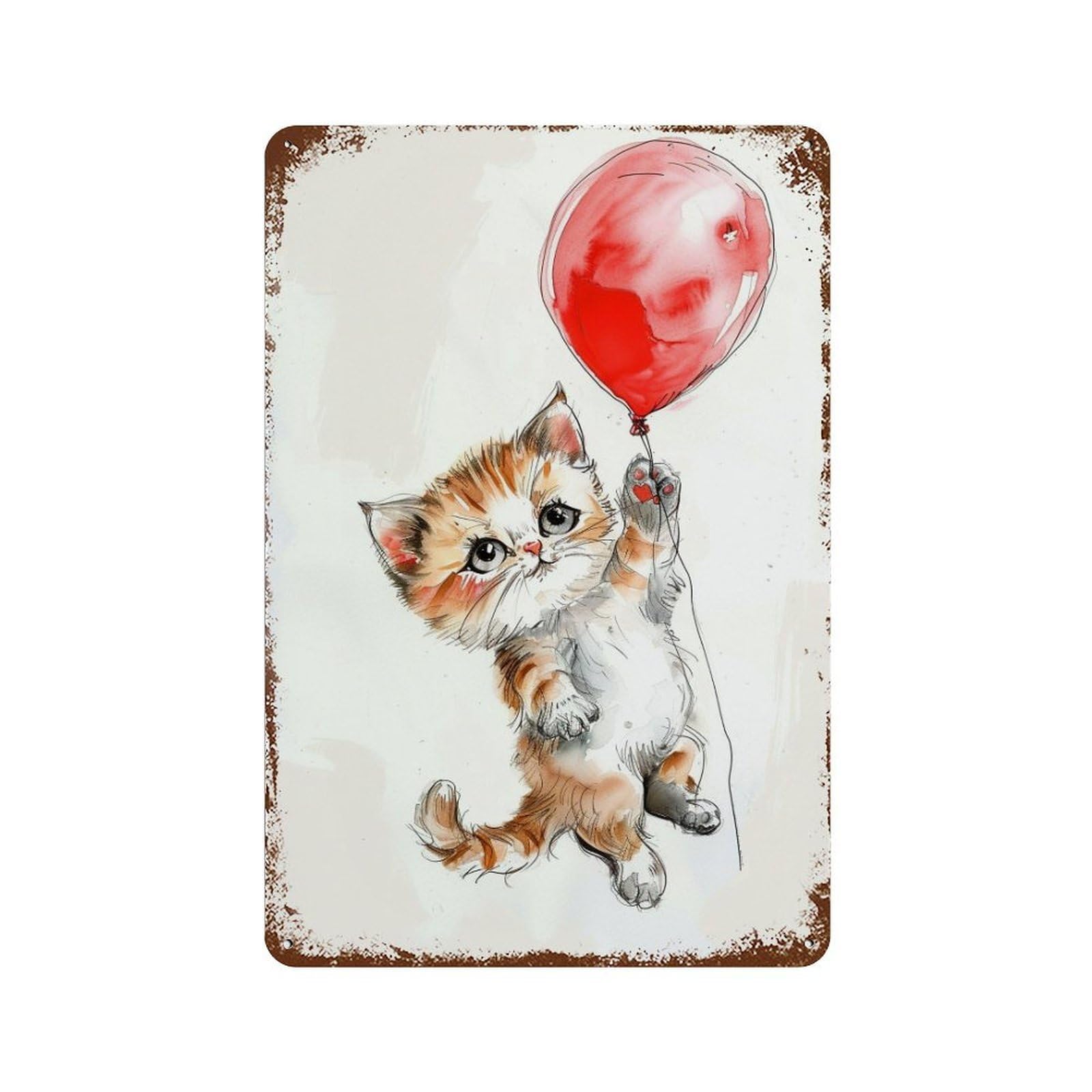 Cute Kitten Balloon Illustration Decorative Tin Sign 11.8"x7.9", Vintage Wall Decor for Garage, Pub Or Kitchen