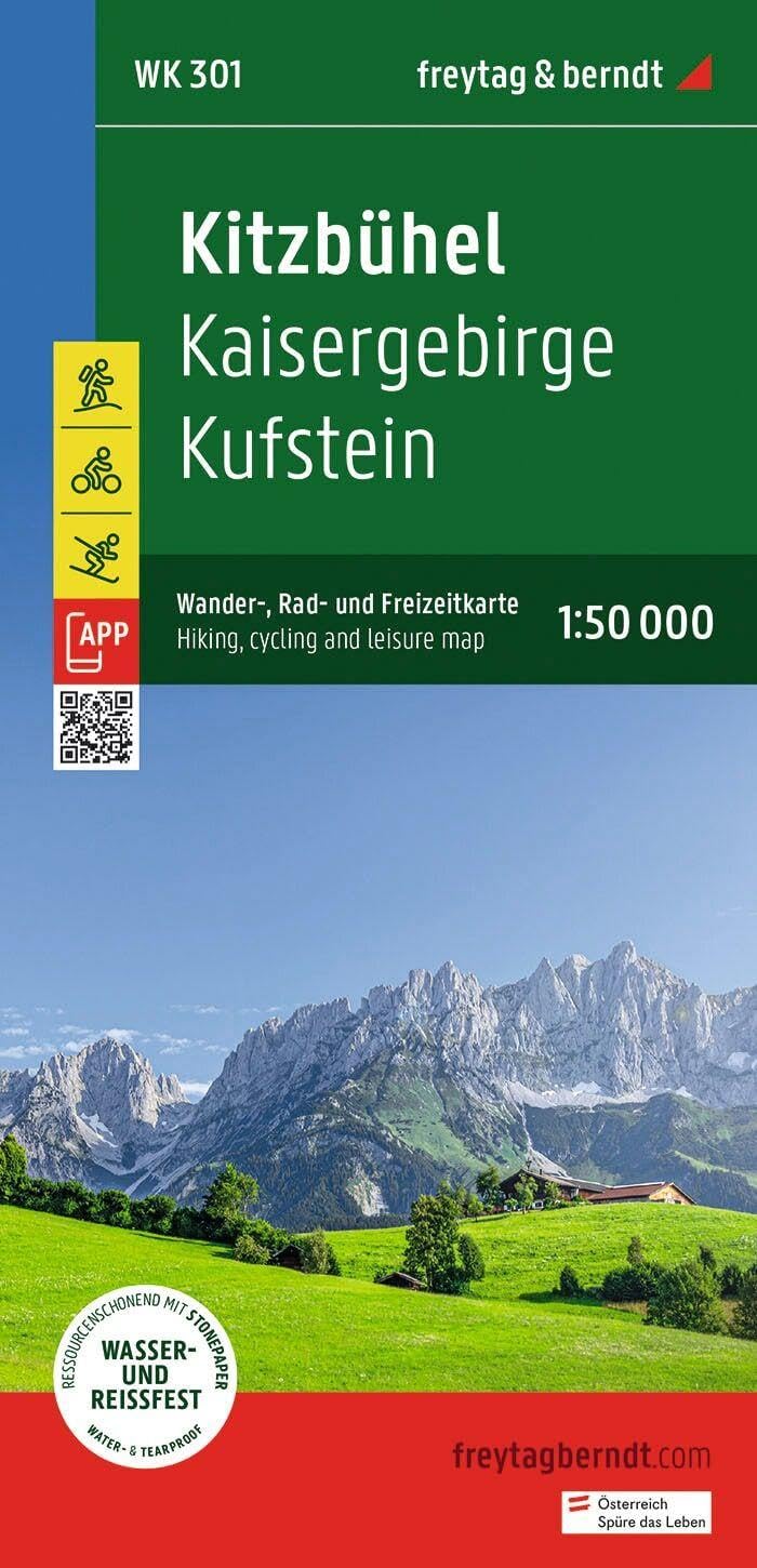 Kaisergebirge Kufstein Hiking, Cycling and leisure map: Kaisergebirge - Kufstein, mit APP, wasserfest und reißfest