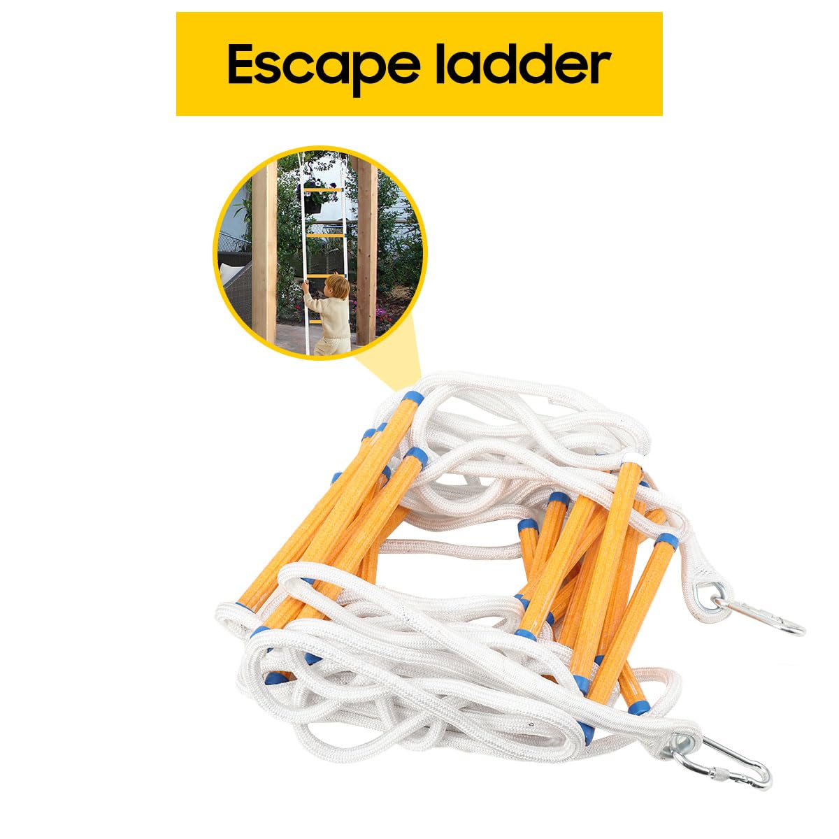 Strickleiter 10 Meter Feuerfest, Rettungsleiter mit 2 Haken, Fenster Balkon, 200kg Tragfähigkeit