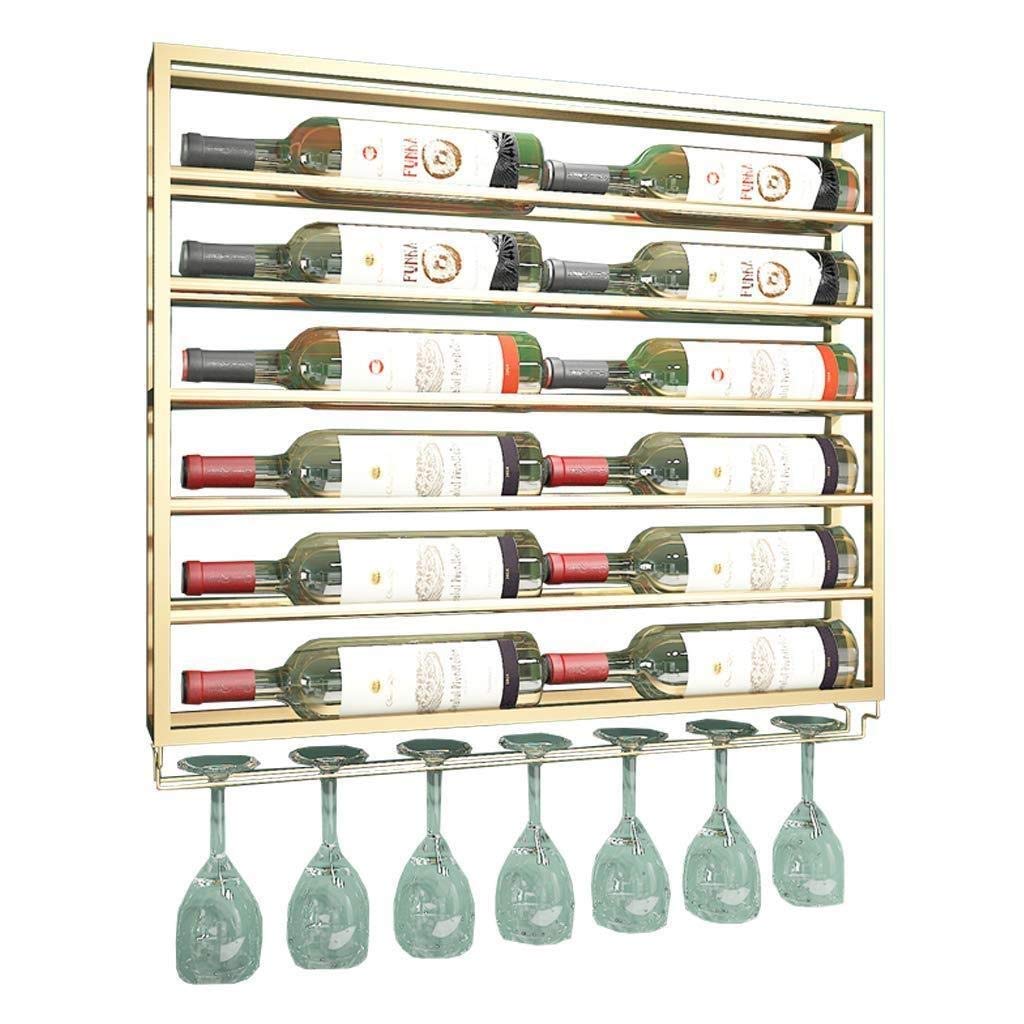 Support à verres et étagère à bouteilles de vin flottante en métal or de luxe