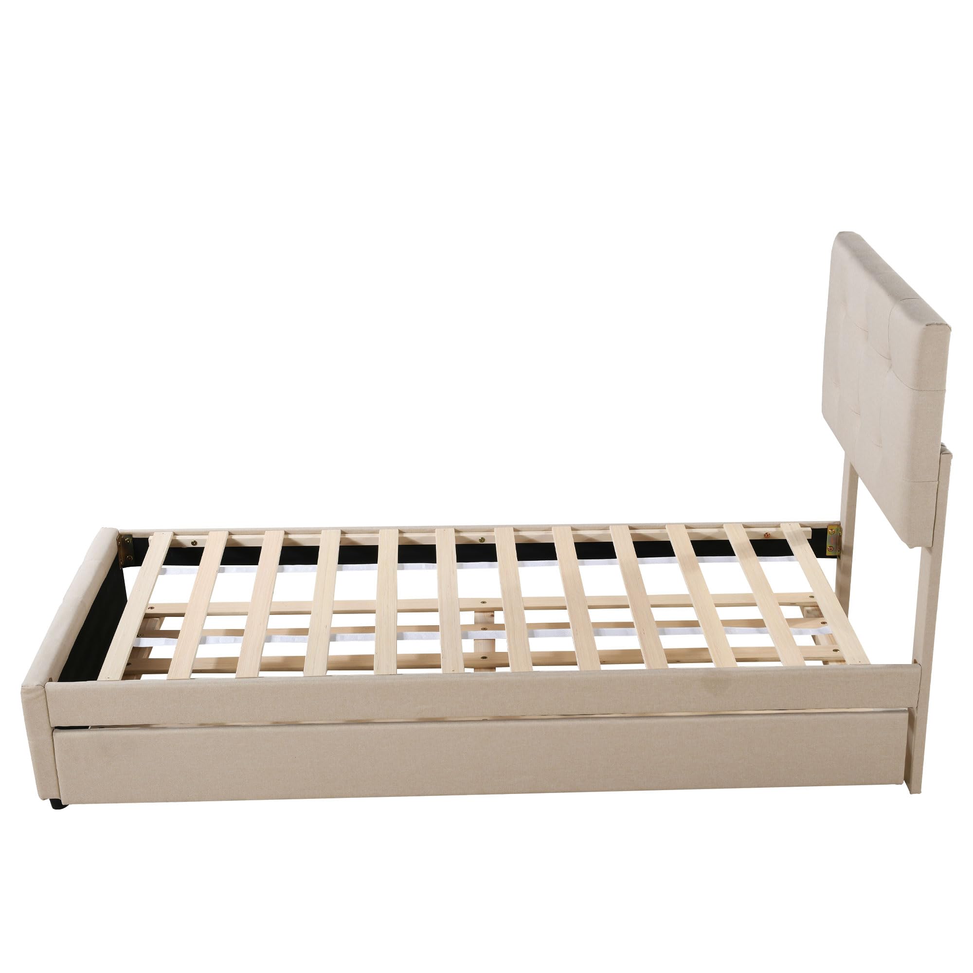 Lettino imbottito 90 x 200 cm, letto estraibile per bambini, testiera regolabile, imbottitura in lino delicato sulla pelle, letto singolo piatto, letto per ragazzi (beige) (beige)