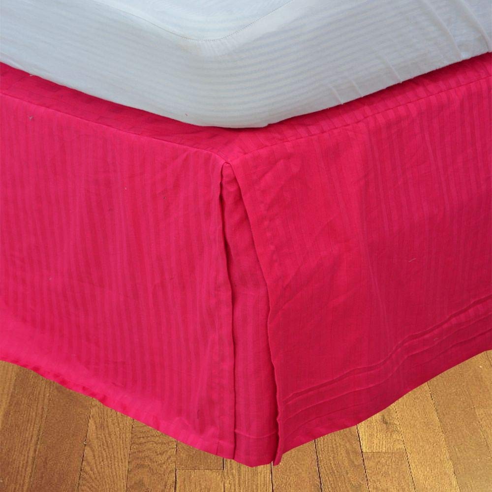 Hotel Luxury 1-PC Split Corner Tailored Bed Skirt (Pattern : Stripe) 550-TC Egyptian Cotton with 25" Inch Drop Length (Queen Size, Hot Pink)