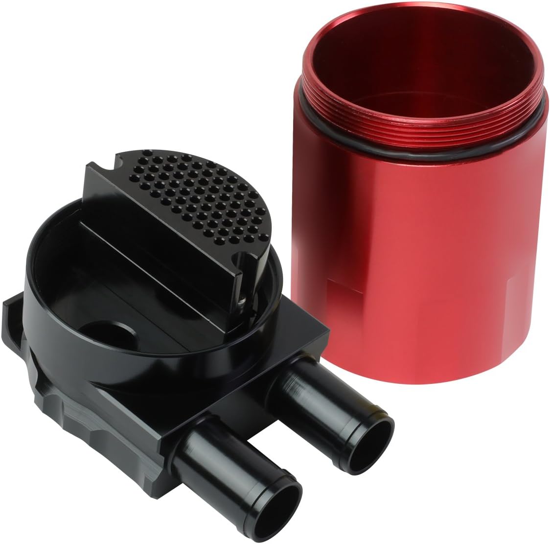 Auto Dynasty Universal Billet Aluminum Sealed Baffled Oil Catch Can Reservoir Tank 240ml 3/4 inches OD 2-Port (Red)