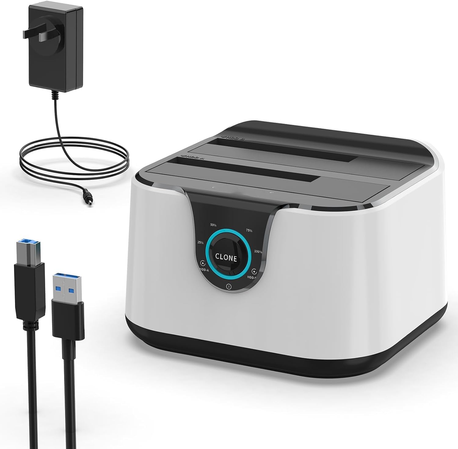 Hard Drive Enclosure, USB 3.0 to SATA III Mini Dual Bay External Hard Drive Docking Station, Aluminum Hard Drive Docking Station, for 2.5/3.5 inch HDD SSD, Support Offline Clone, Hot Pluggable, UASP