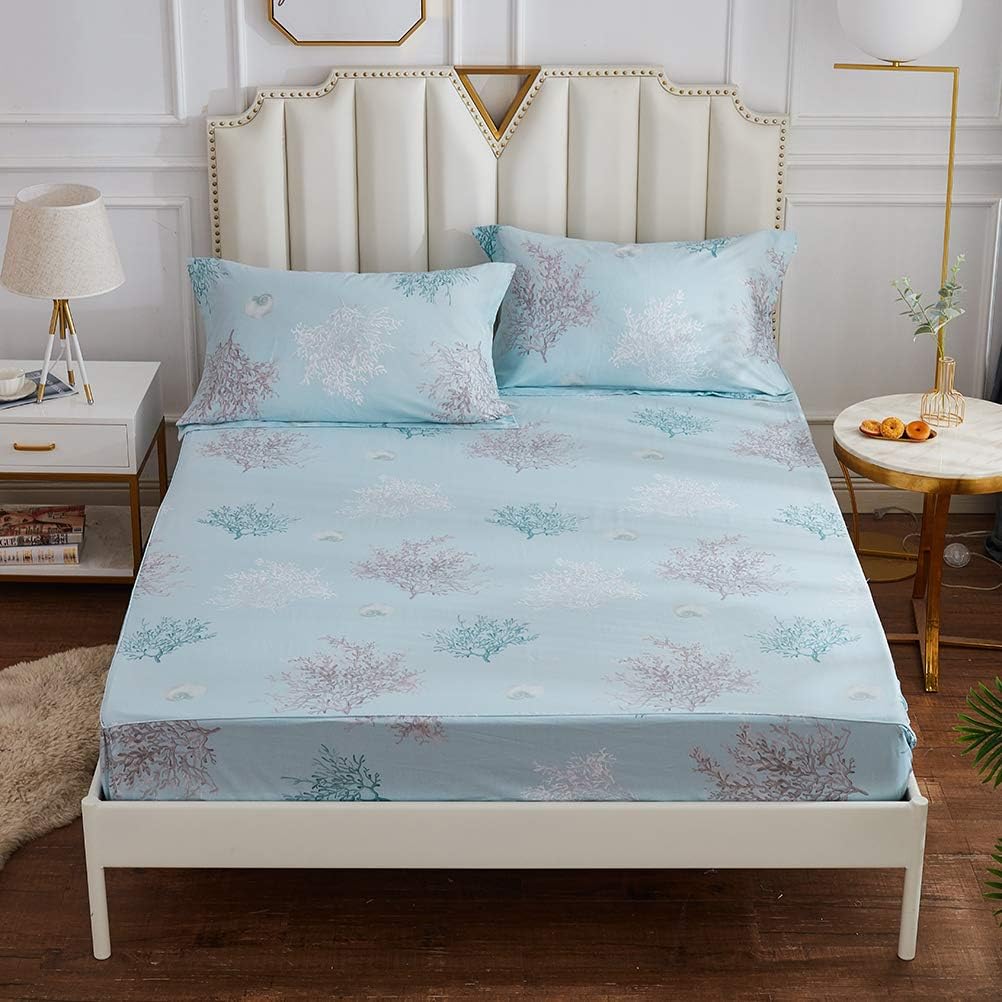 Brandream Luxury Beach Bedding Set Coastal Sheets 100% Cotton Bed Sheets Set King Size 4-Piece Deep Pockets 18 Inch Extra Deep