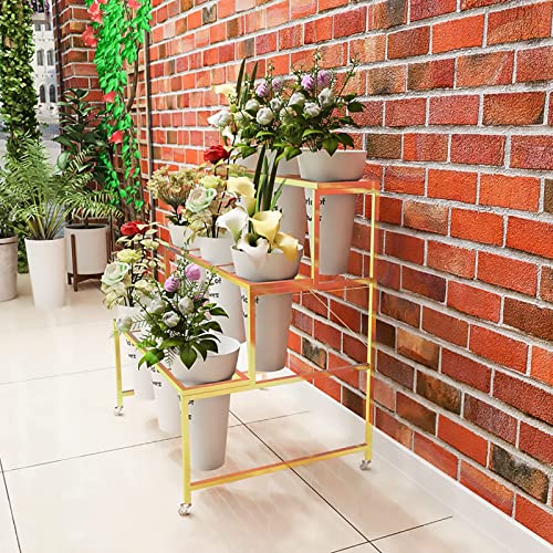 Soporte para plantas escalonado con ruedas soluciona espacio expositor de flores 12 cubos 7
