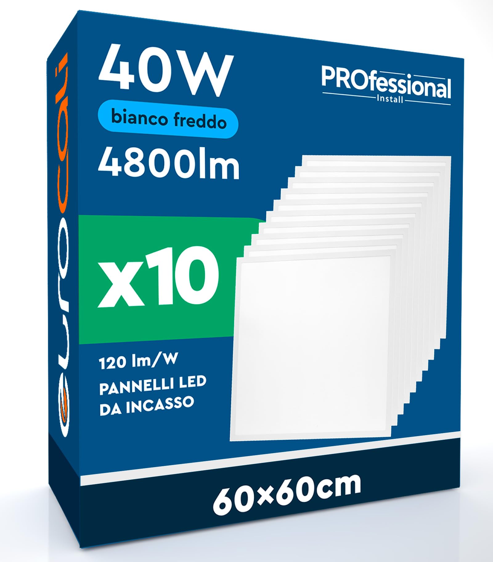10 Pannelli LED 60x60 40W Quadrati da Incasso 4800 Lumen - Luce Fredda 6500K - Plafoniera da Ufficio Alta Luminosità 120 lm/W Lampada da Soffitto per Controsoffitti Modulari