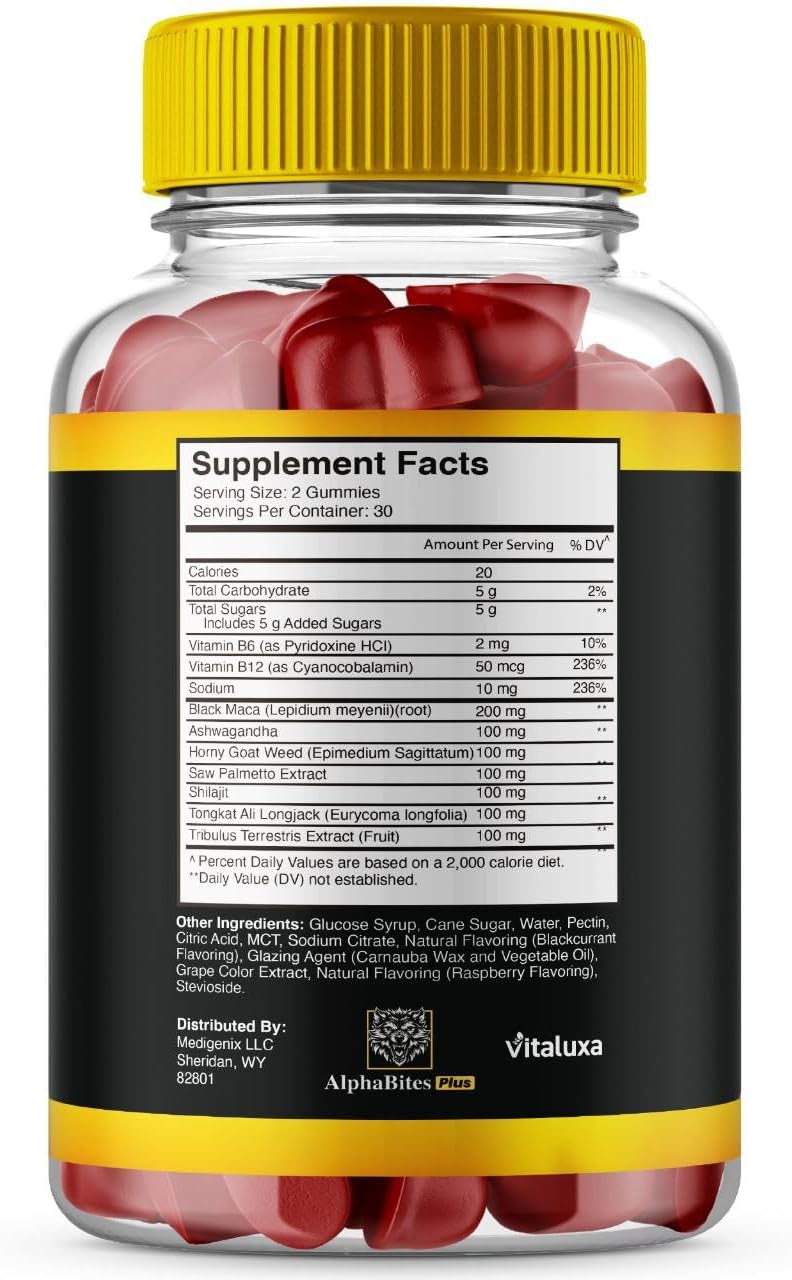 Alpha Bites Gummies, Alphabites 7 in 1 Performance Blend Gummy Advanced Formula Vitamin Supplement, Alfa Bite Alfabites Maximum Strength Premium Support All Natural Healthy Ingredients (60 Gummies)