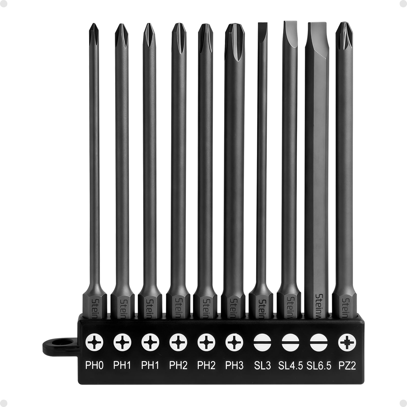 Steinwhale Impact Rated Screwdriver Bit Set, 3" & 4" Extended Long Magnetic Power Bits, Premium S2 Steel, Shock-Absorbing Design, 1/4" Hex Shank for Power Drill & Impact Driver (4 Inch PH+SL+PZ)