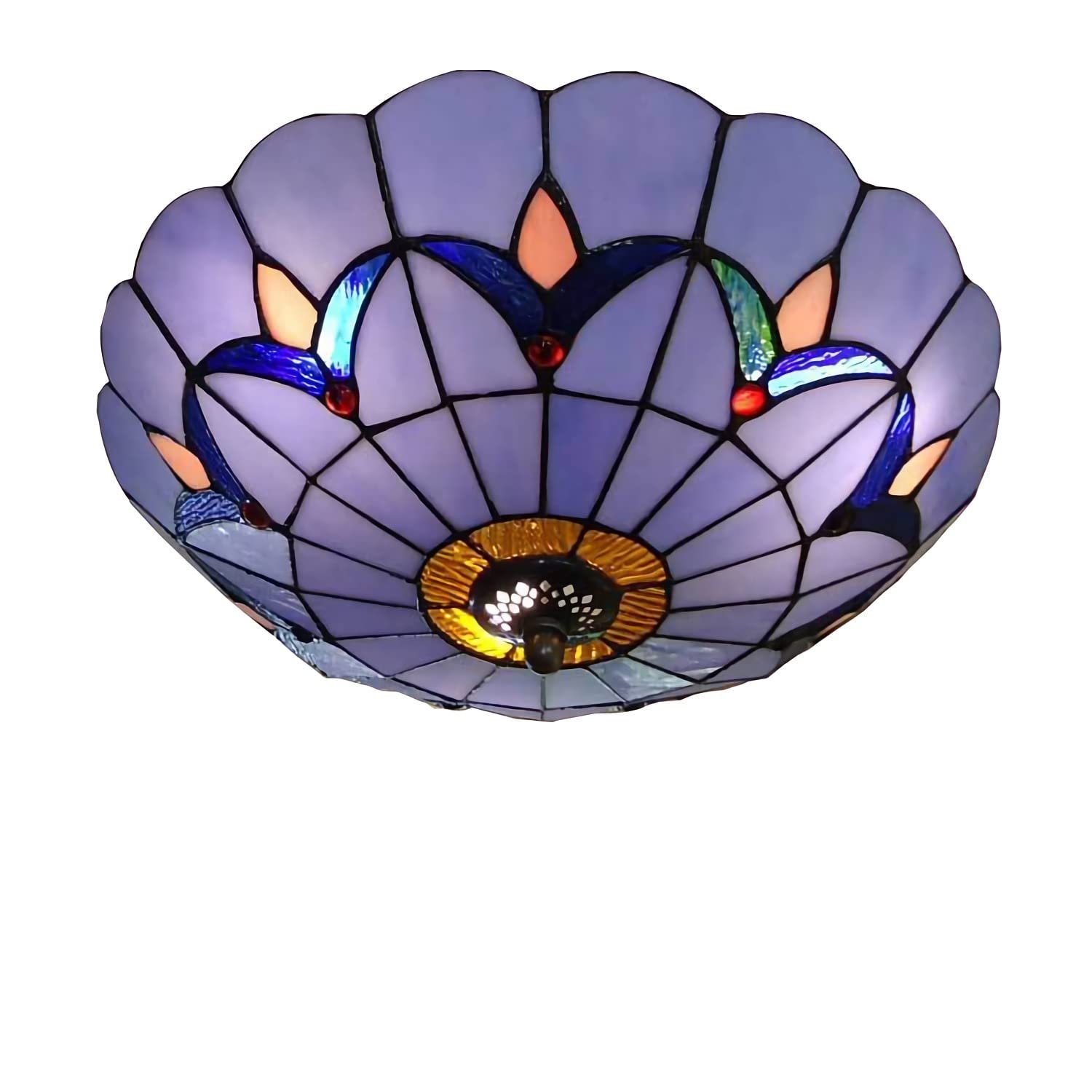 Aioneer Tiffany Style Ceiling Light Flush Mount, Vintage Stained Glass Ceiling Lamp For Living Room Bedroom Kitchen Hallway, E27, Max40W-C-60cm