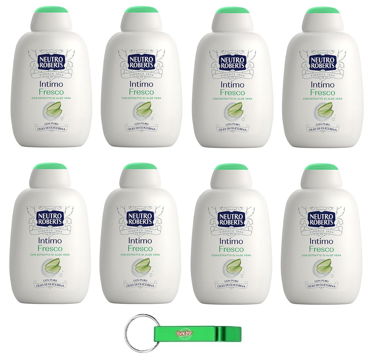 8x Neutro Roberts Detergente Intimo Fresco con Estratto di Aloe Vera,Frischer Intimreiniger mit Aloe Vera-Extrakt 200ml + Beni Culinari Kostenloser Schlüsselanhänger