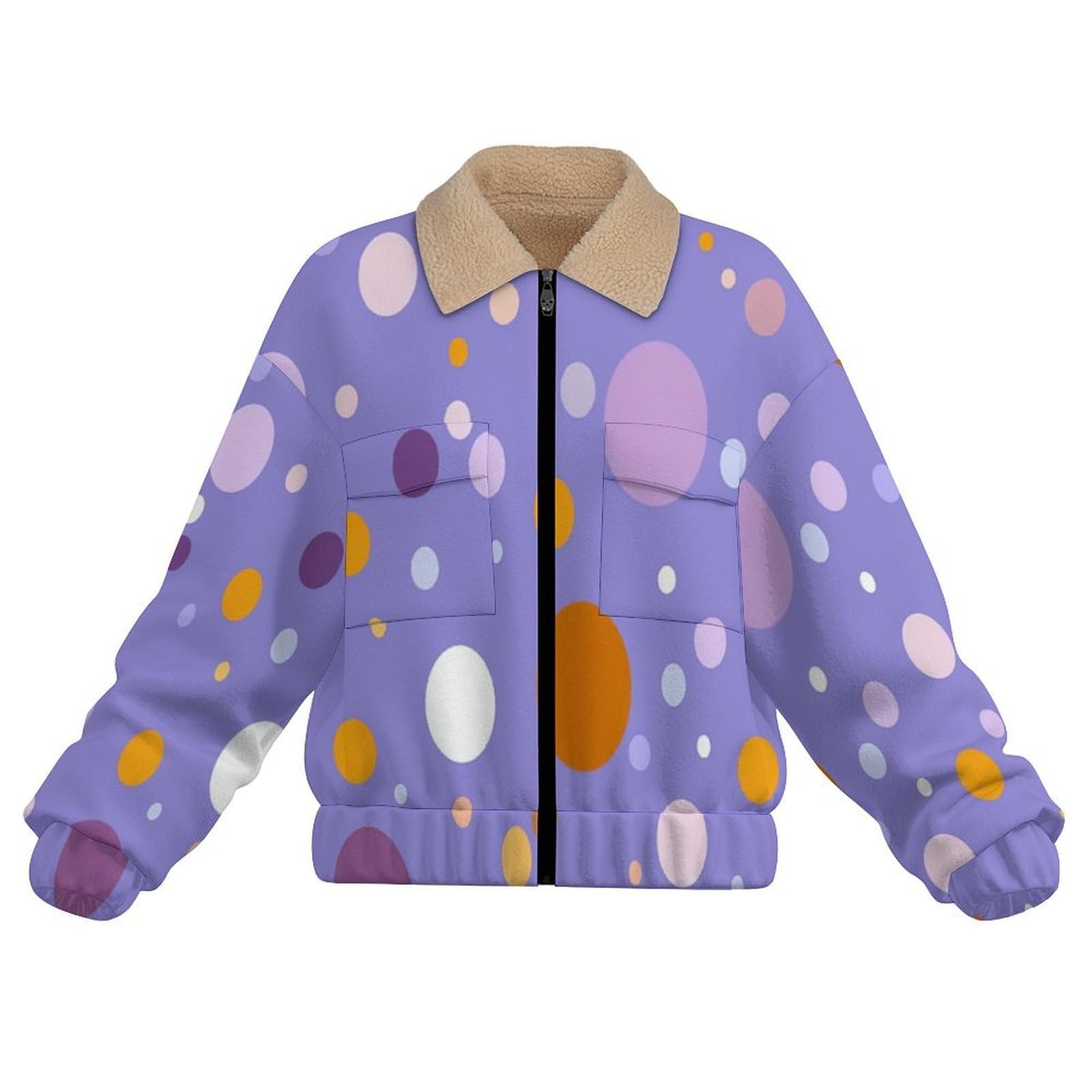 Giacca in Pile da Donna con Chiusura Lampo su Tutta la Lunghezza, Colletto Revers, Cappotto Cerchio Polka Calda Invernale con Tasche, per Escursioni e Tempo Libero