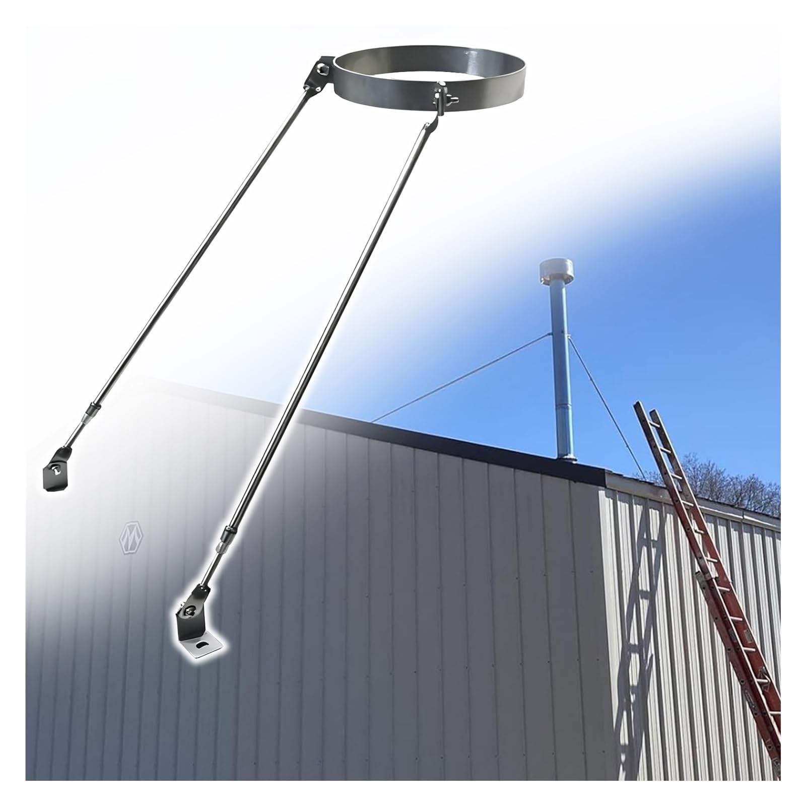 Support de fixation pour tuyau de poêle en acier robuste avec pied ajustable