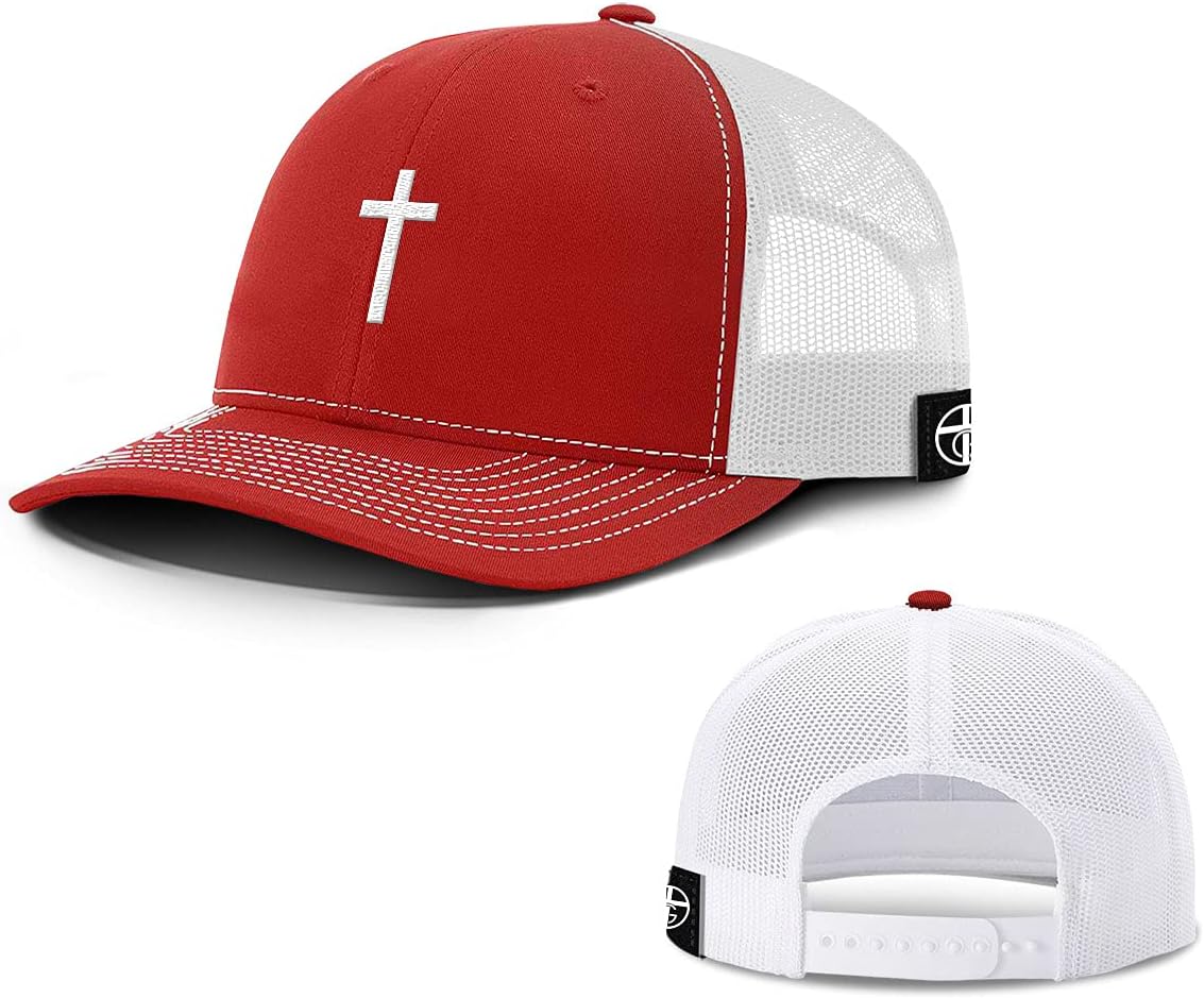 Our True God Cross Christian Trucker Hat - Adjustable Fit Cotton Snapback Hat - Breathable Mesh Side for Casual Wear
