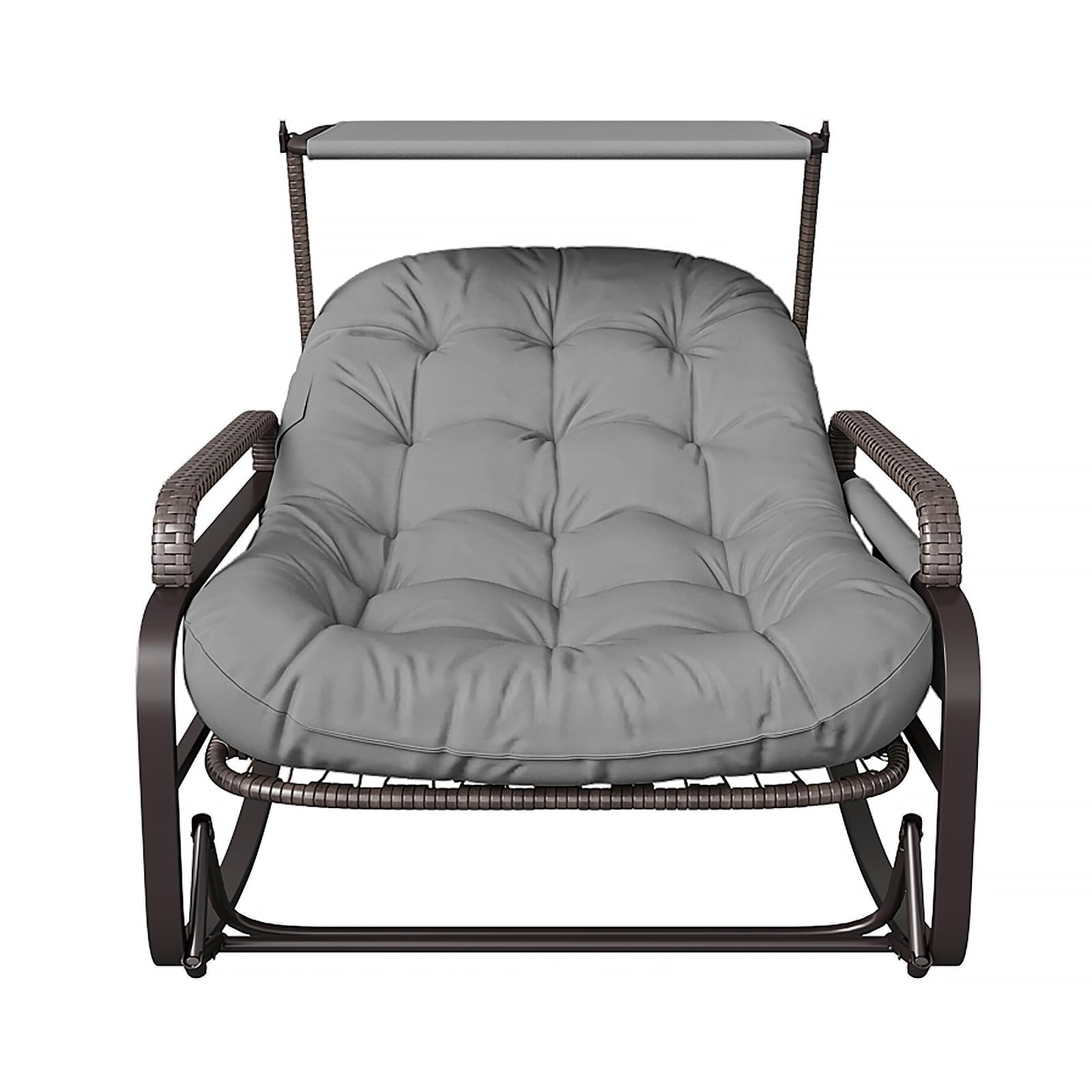 Sillón mecedora exterior interior, silla de salón de ratán PE con cojín acolchado y toldos, mecedora para dormitorio, salón, jardín, terraza (gris)