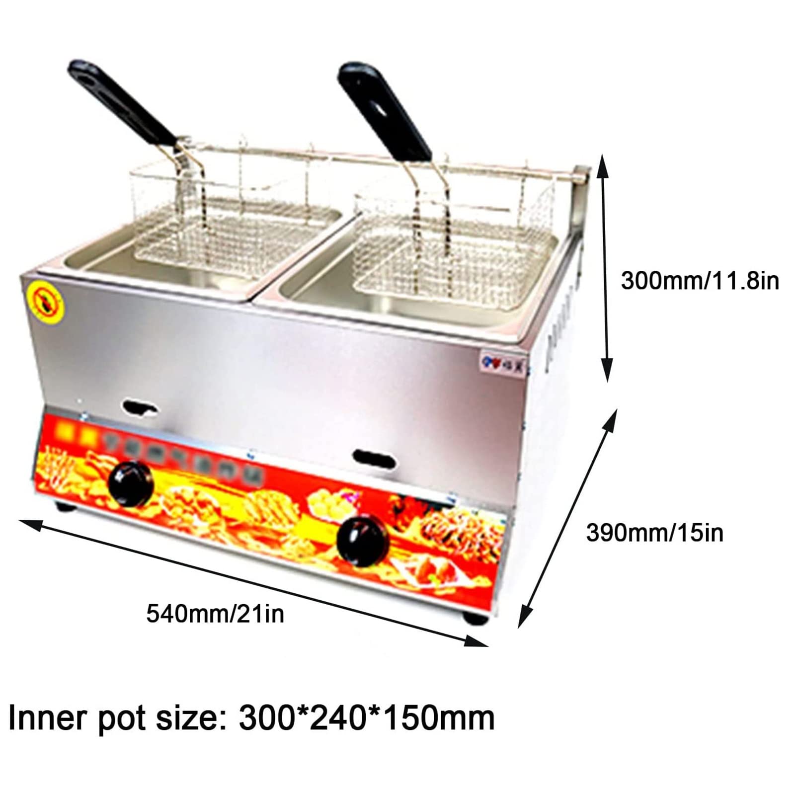 2 friggitrici a gas commerciali da 10 l con cestini e coperchi in acciaio inox a doppio serbatoio, friggitrice a gas di grande capacità per pollo e patatine fritte all'aperto