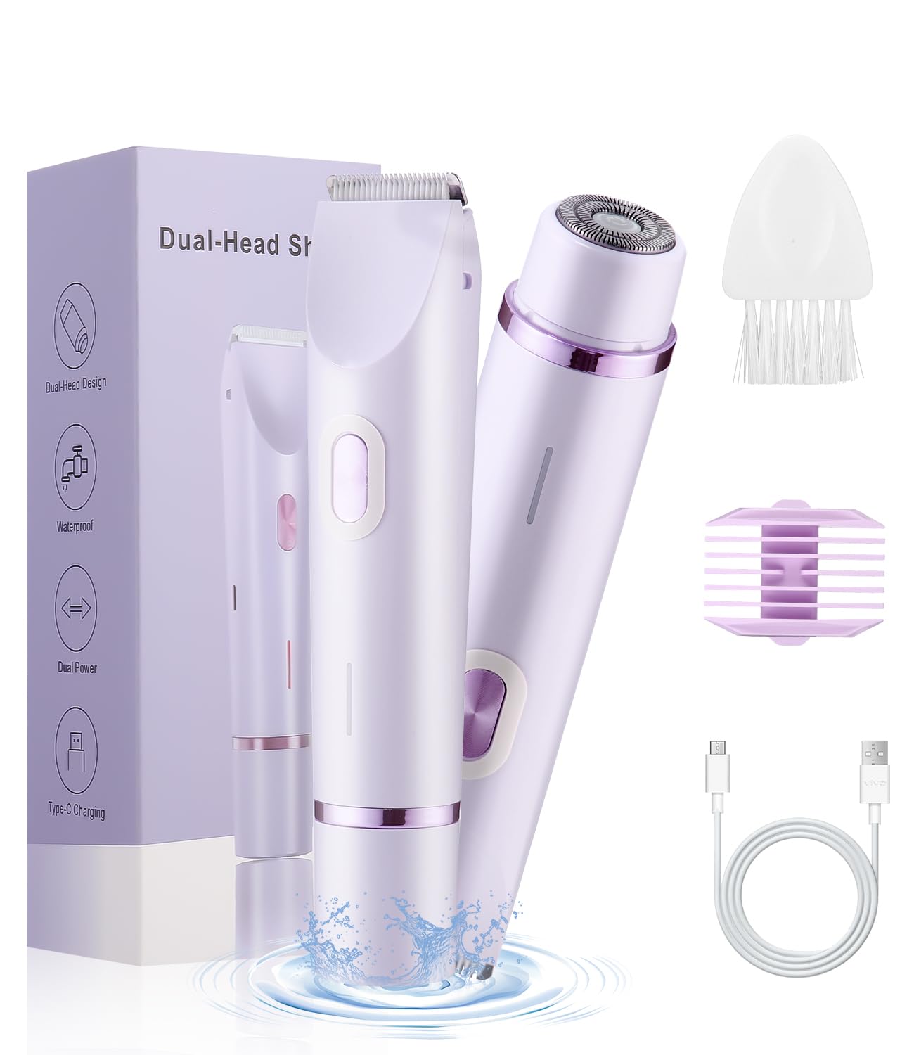 Damenrasierer, 2-in-1 USB, wiederaufladbar, elektrischer Epilierer, Trimmer für Damen, Intimbereich, Trocken- und Nassanwendung, Gesichtsepilierer, flawless Gesichtsepilierer für Gesicht, Achsel, Bein