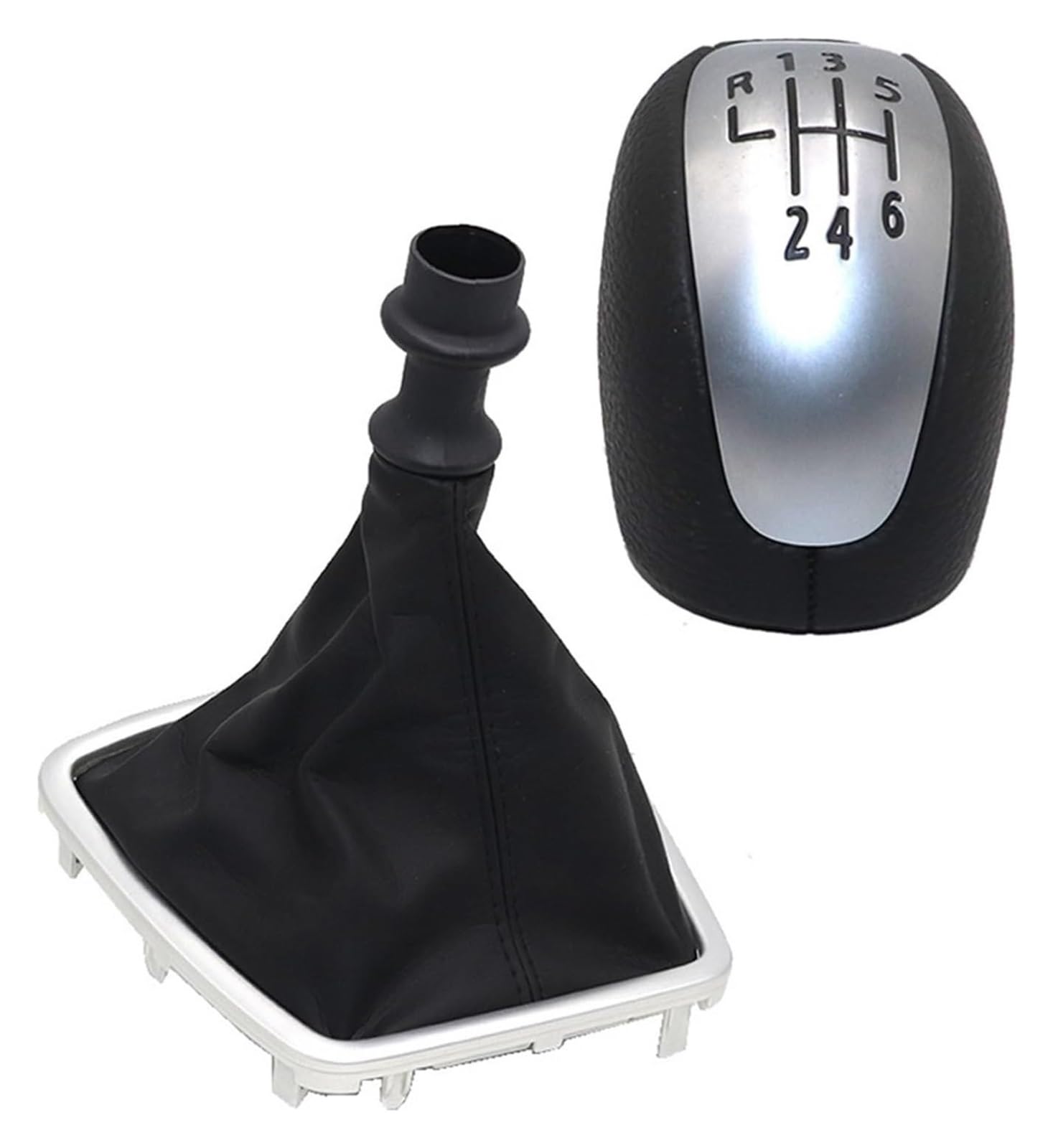 Pomelli Leva Cambio Auto Per Laguna III MK3 2007 2008 2009 2010 2011 2012 2013 2014 2015 Pomello Del Cambio Cuffia Set Di Colori Argento(Set Black)