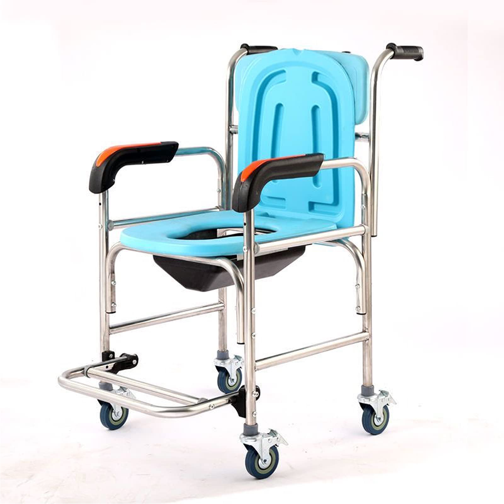 Gthtuhfd Women's Blue Height Adjustable Commode Chair With Wheels For Elderly - Non-Slip Shower Chair With Armrest And Backrest, Bedside Shower Chair With Toilet