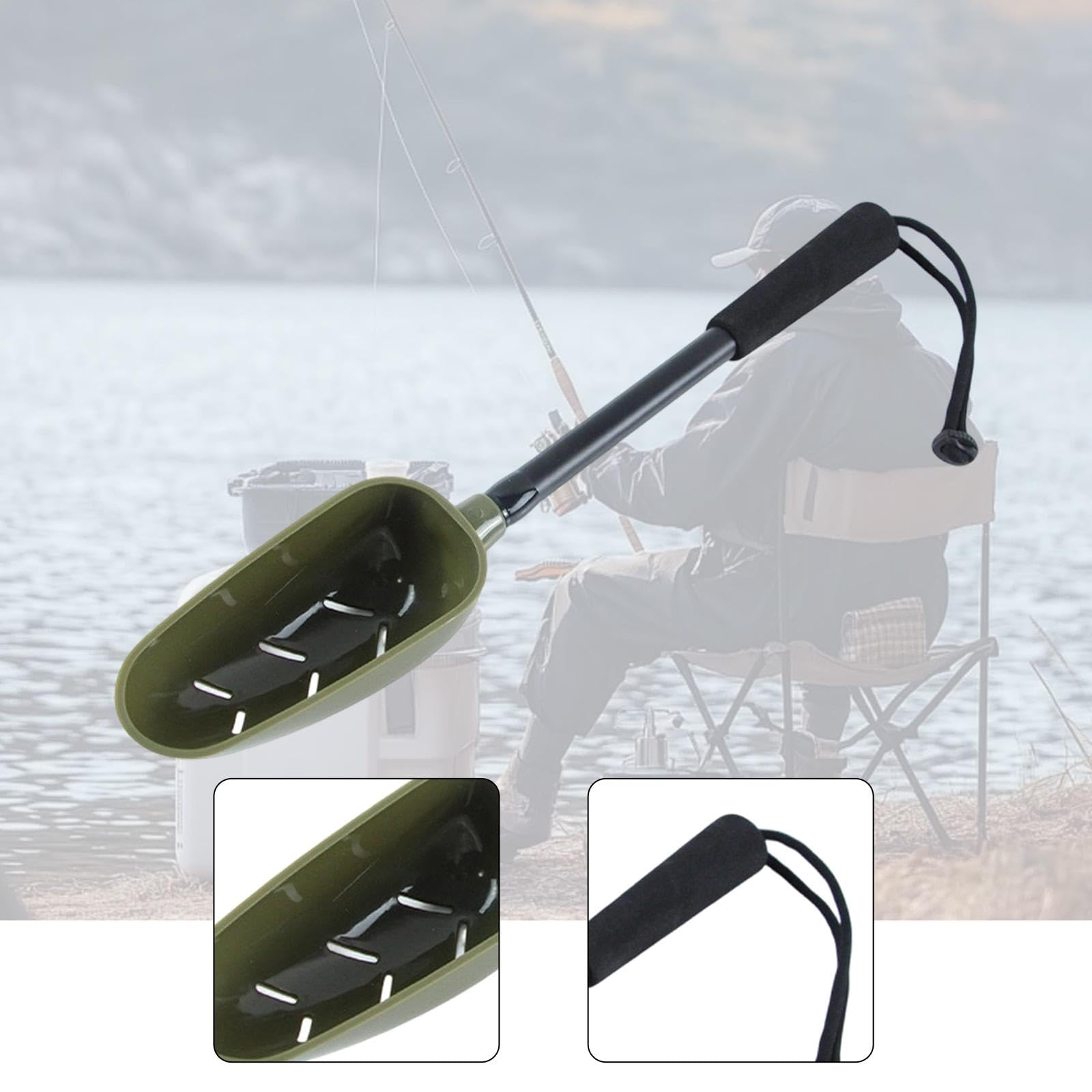Oshhni Cuchara para lanzar señuelos de Pesca para Carpas, lubinas y truchas, Mango Antideslizante, portátil y Resistente, Herramienta de alimentación para