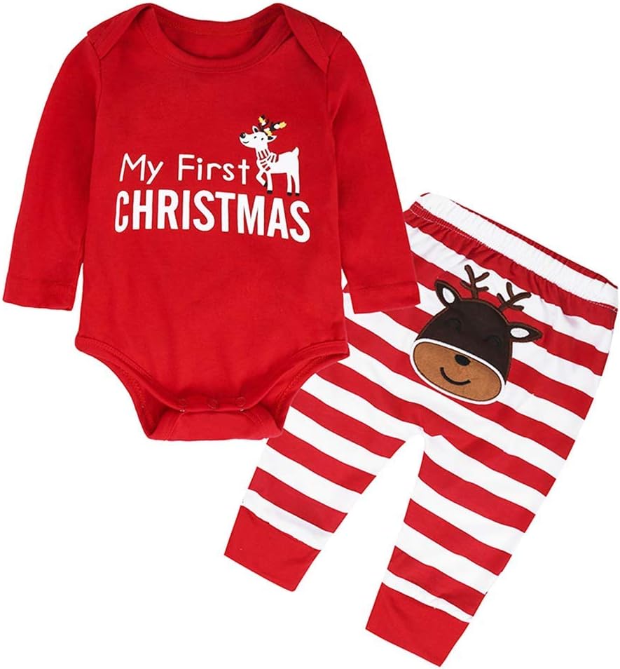 Xmas Outfits For Baby, Newborn Girl Boy 2PCs My 1st Christmas Baby Pajama Sets , Red , 80/3-6 Months